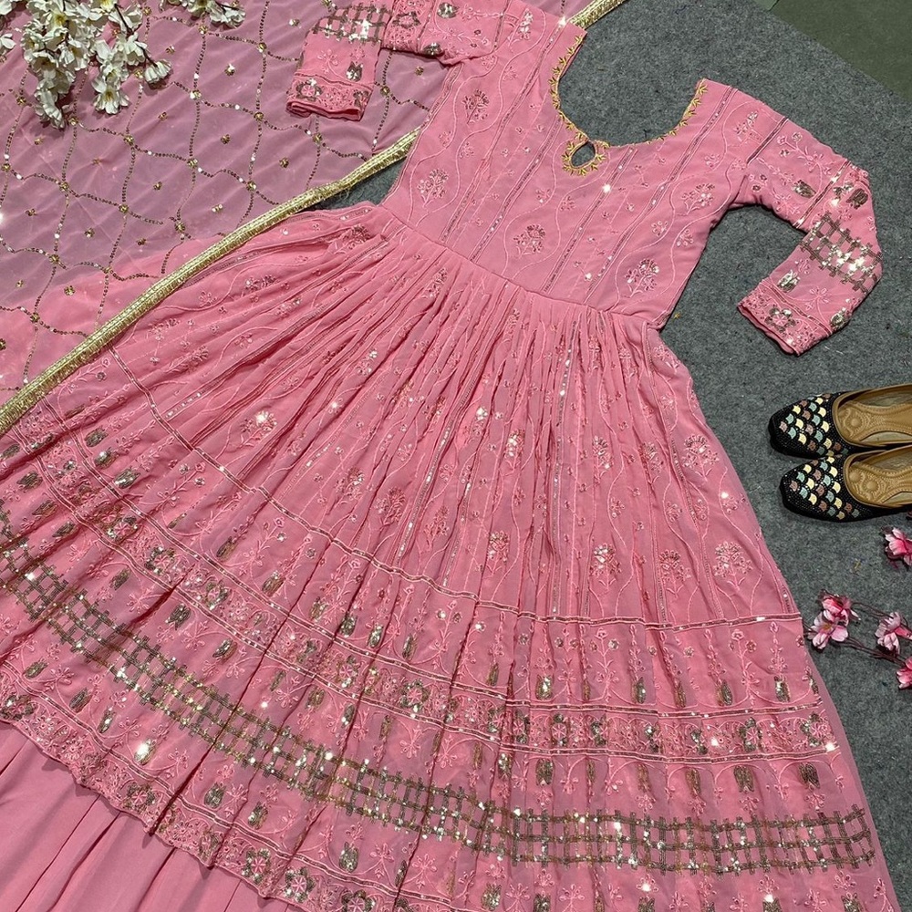 Pink Colour Embroidered Attractive Party Wear Georgette Lehenga